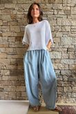 Washed Chambray Balloon Barrel Jean Light 